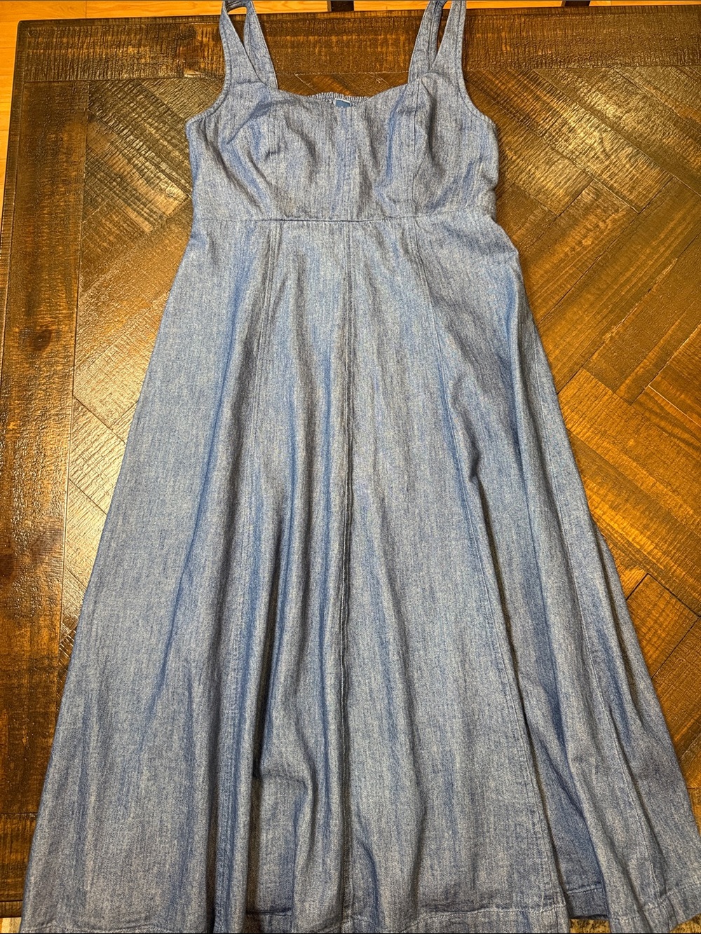 Old Navy Chambray Denim Fit & Flare Midi Dress Small Smocked Back Cotton - Picture 7 of 12